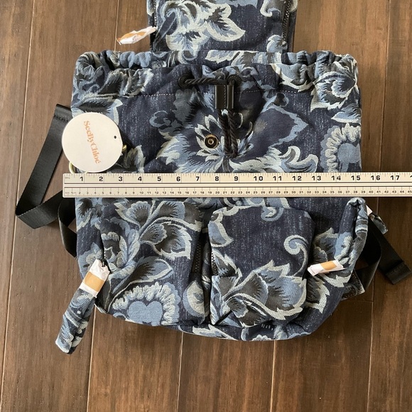 See By Chloe Blue Denim Floral Joy Rider Slouchy Langenlook Backpack - Picture 9 of 11